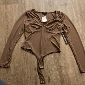 Almost Famous Chocolate Long Sleeve Bodysuit